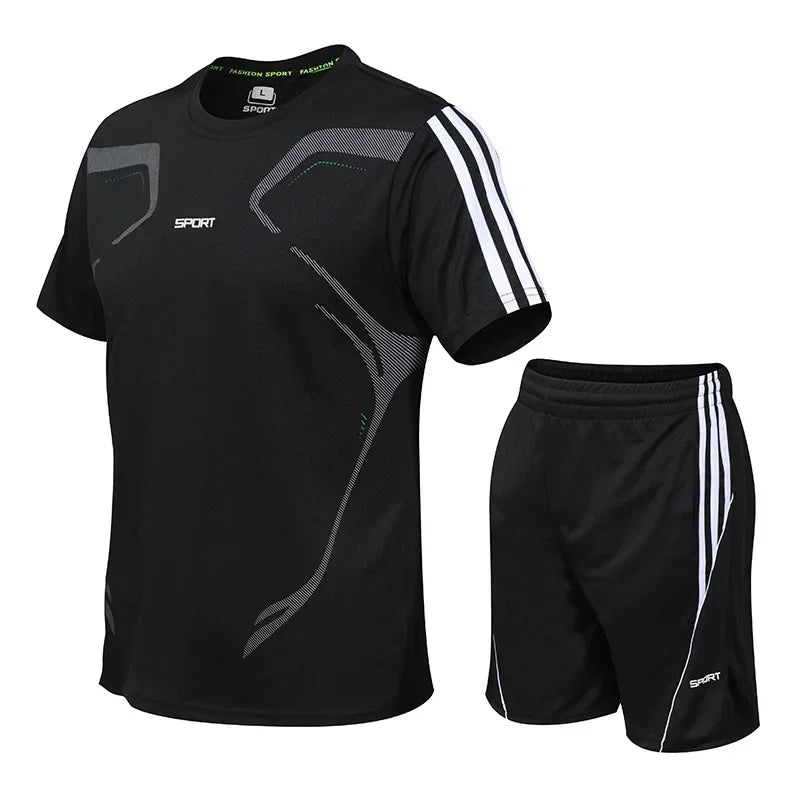 Round Neck Striped Short Sleeve Shorts Casual Two Piece Set