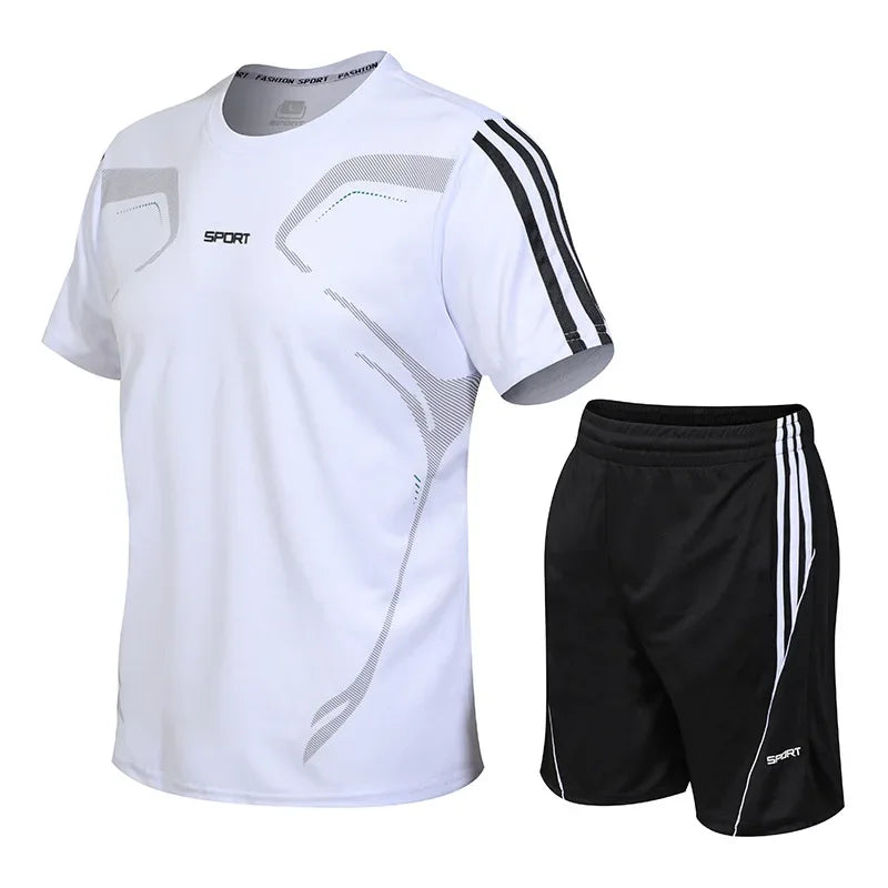 Round Neck Striped Short Sleeve Shorts Casual Two Piece Set