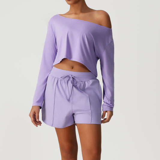 Nude Feel Long Sleeve Crop & Shorts Set