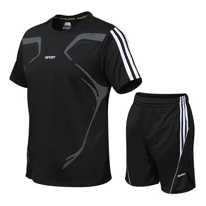Round Neck Striped Short Sleeve Shorts Casual Two Piece Set