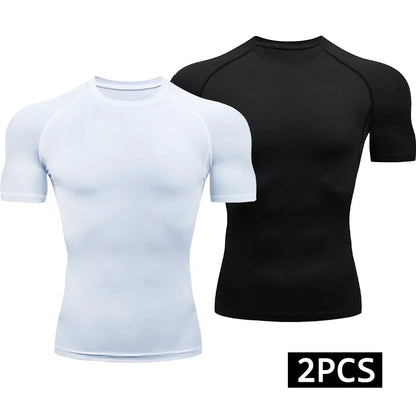 Men’s 2-Piece Compression Quick Dry Athletic T-Shirt Black and White