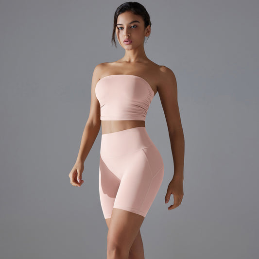 Pleated Tube Top & High Waist Shorts Set
