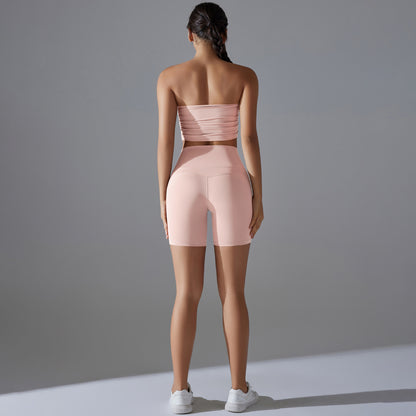 Pleated Tube Top & High Waist Shorts Set